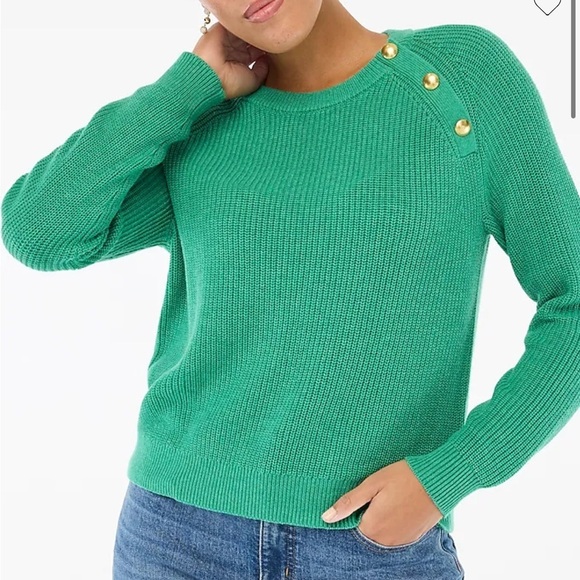 J crew Berkshire green Button raglan crewneck sweater - Picture 1 of 4